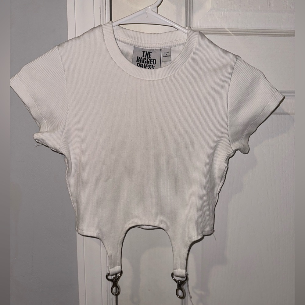 The Ragged Priest from Princess Polly, white crop T-shirt, size S
